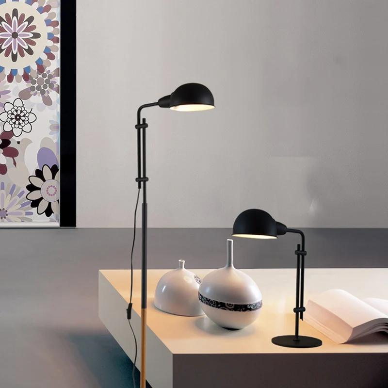Lampadaire Semi-Globe métallique contemporain à ampoule édit, lampe sur pied noir/blanc pour salon