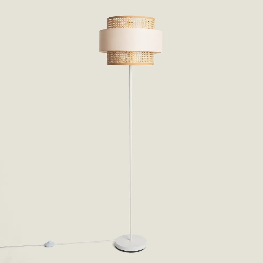 Lampadaire sur pied Amaia en métal avec abat-jour en tissu avec ampoule LED incluse