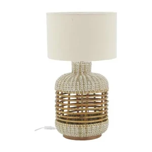 Lampe de chevet Lampe à pied en jonc et rotin naturel et blanc