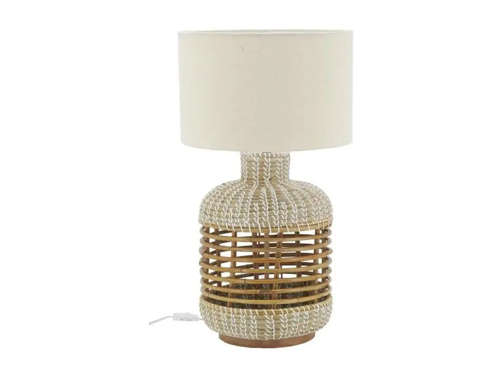 Lampe de chevet Lampe à pied en jonc et rotin naturel et blanc
