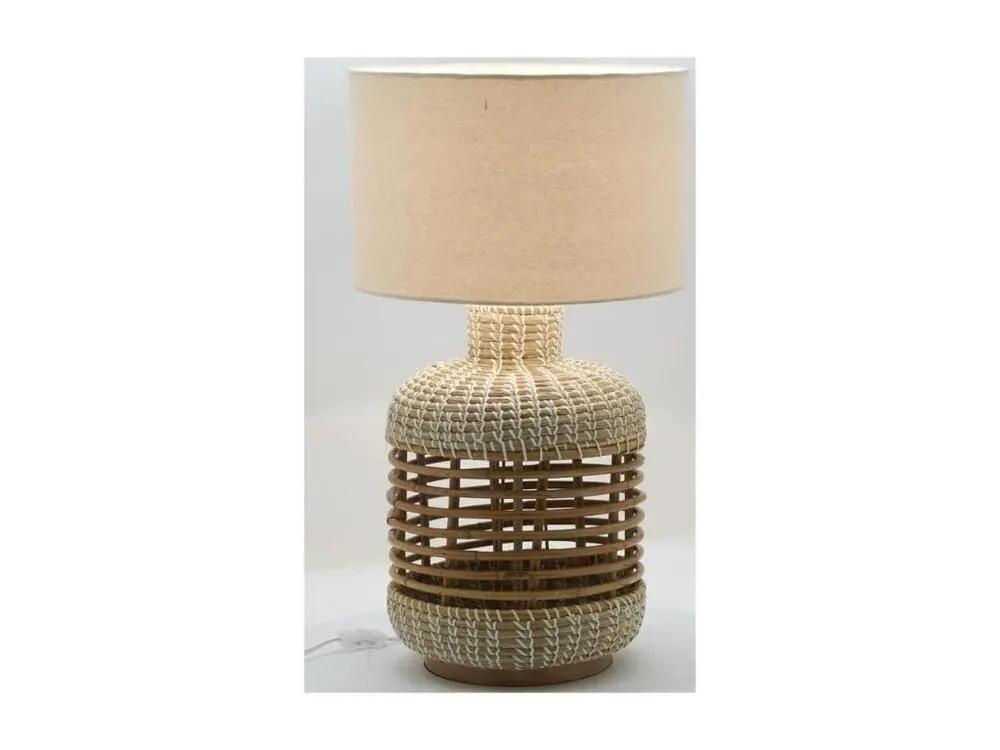 Lampe de chevet Lampe à pied en jonc et rotin naturel et blanc