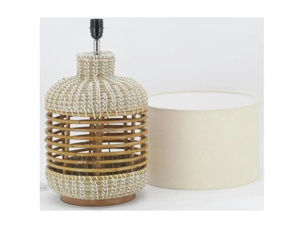 Lampe de chevet Lampe à pied en jonc et rotin naturel et blanc