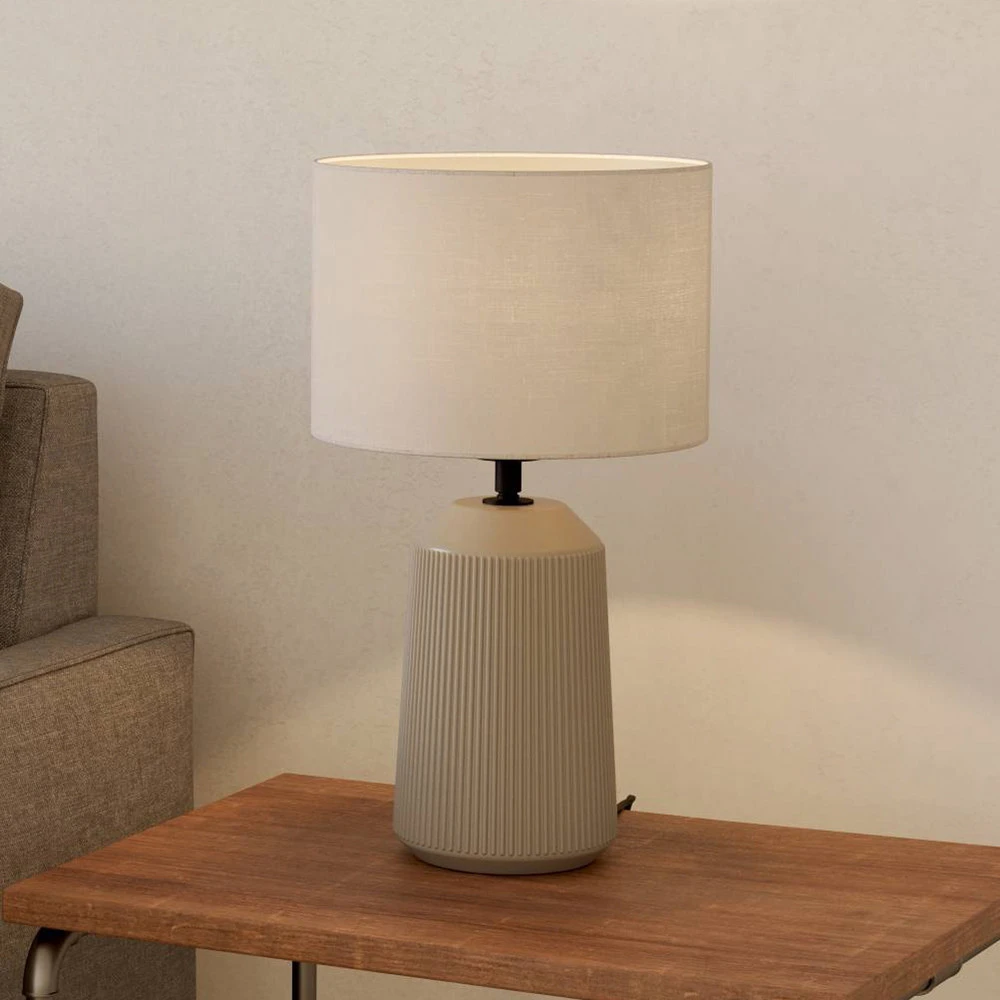 Lampe à poser Capalbio pied sable/abat-jour blanc avec ampoule LED incluse