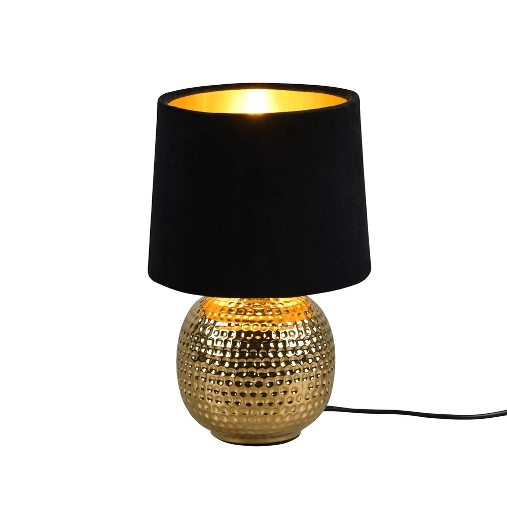 Lampe à poser Sophia pied céramique, noire/dorée en papier artisanal