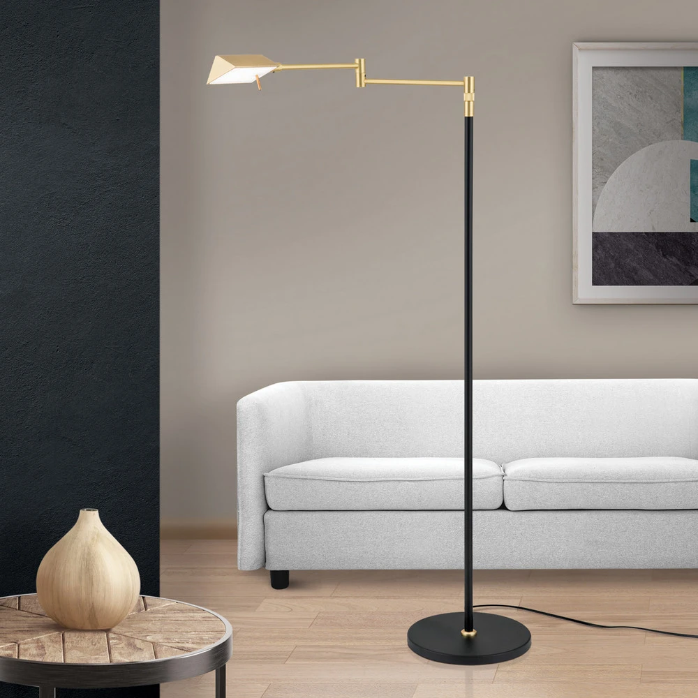 Lampe sur pied LED Boston, tamisé tactile noir/laiton avec douille E27