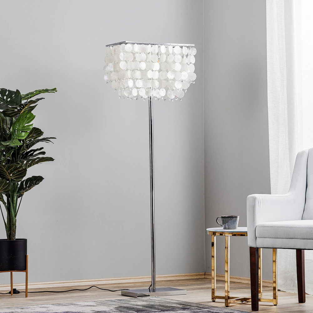 Lampe sur pied Makani, chromé, décor coquillage