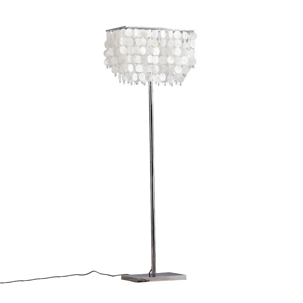 Lampe sur pied Makani, chromé, décor coquillage