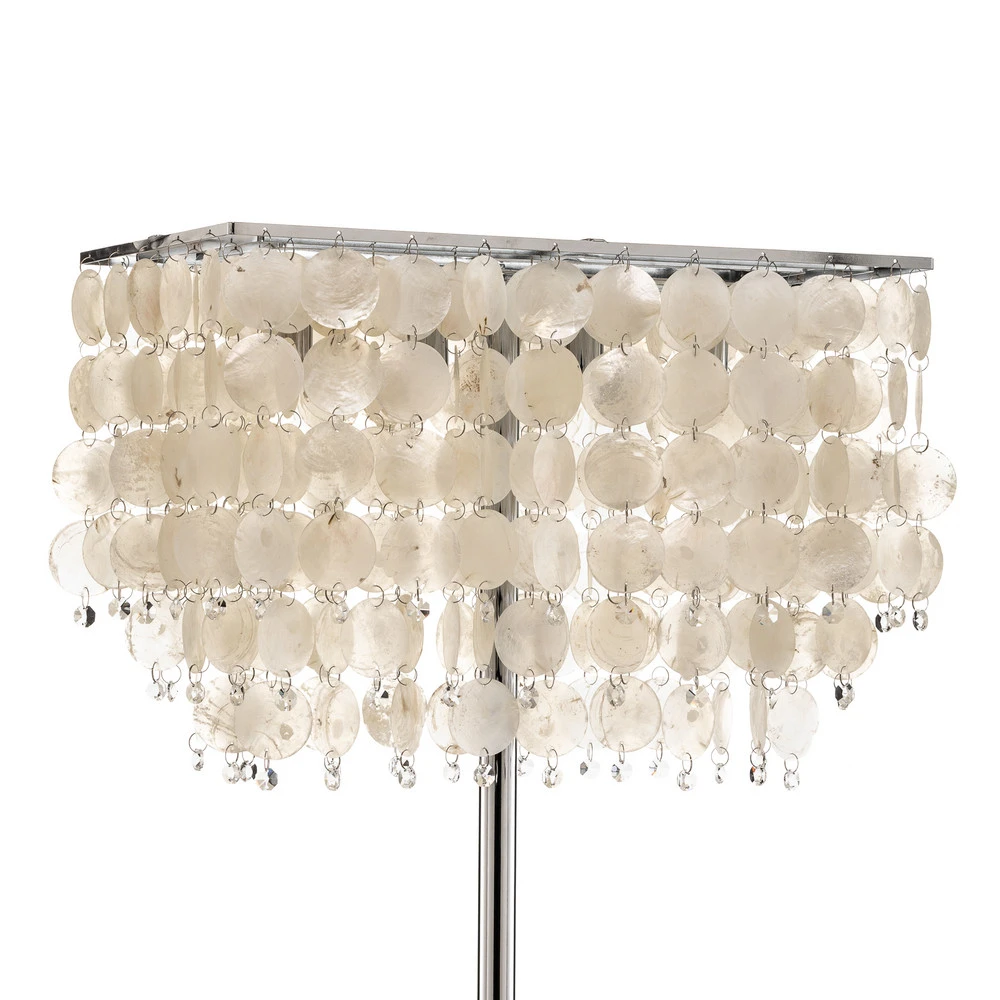 Lampe sur pied Makani, chromé, décor coquillage
