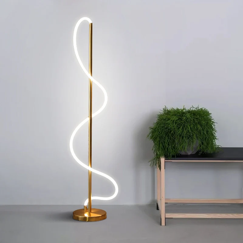Lampe sur pied en spirale de verre minimaliste LED, éclairage de lecture au sol doré, lumière chaude/blanche | Dimmable |...