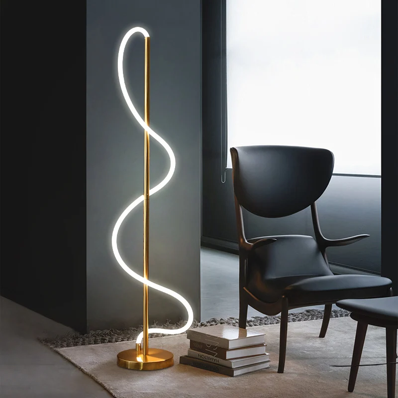 Lampe sur pied en spirale de verre minimaliste LED, éclairage de lecture au sol doré, lumière chaude/blanche | Dimmable |...