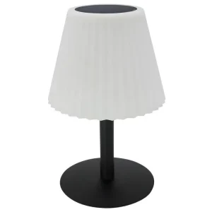 Lampe de table solaire 2 en 1 à planter ou à poser pied acier abat-jour ondulé LED blanc dimmable BOUFFANT H62cm en lin na...