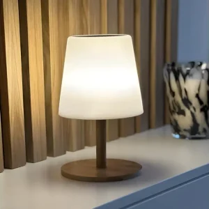 Lampe de table solaire et rechargeable LED blanc chaud/blanc dimmable pied en bambou STANDY PORTATIF WOOD SOLAR H25cm