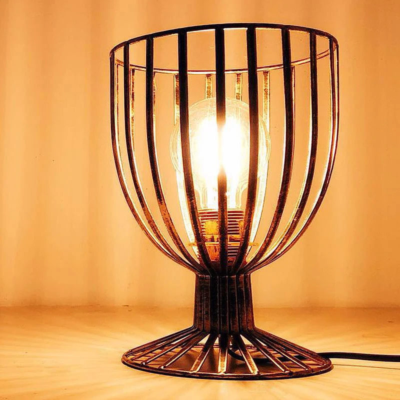 Lampe de table sur pied à 1 lumière bronze/noir, éclairage de dur élégant en fer forgé avec cage en verre à vin et abat-jour