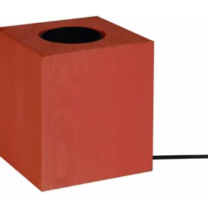 Pied de lampe carré bois rouge 10,5 cm. - Certifié CE