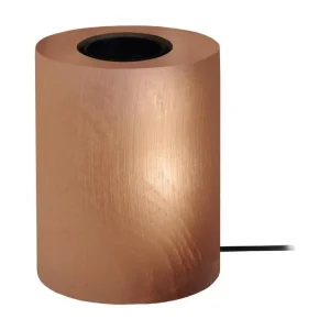 Pied de lampe cylindre bois cuivre 10,5 cm. avec ampoule LED incluse