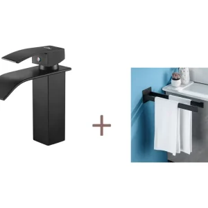 Auralum max Mitigeur Lavabo Cascade Monocommand Robinet pour Lavabo/Vasque+Porte Serviette Salle de Bain Adhésif/Perçage,e...