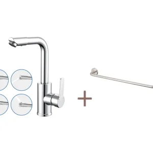 Auralum MAX Robinet Lavabo avec Bec Pivotant,Robinet Salle Bain Rotation 360°,Chromé+60cm Porte-Serviettes Salle Bain Auto...