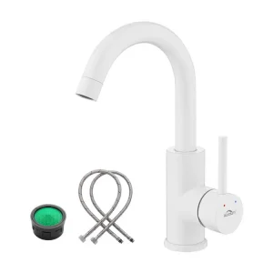AuraLum Max Robinet de Lavabo Blanc Rotation à 360°Mitigeur Salle de Bain avec Barboteur démontable, Eau froide et chaude,...