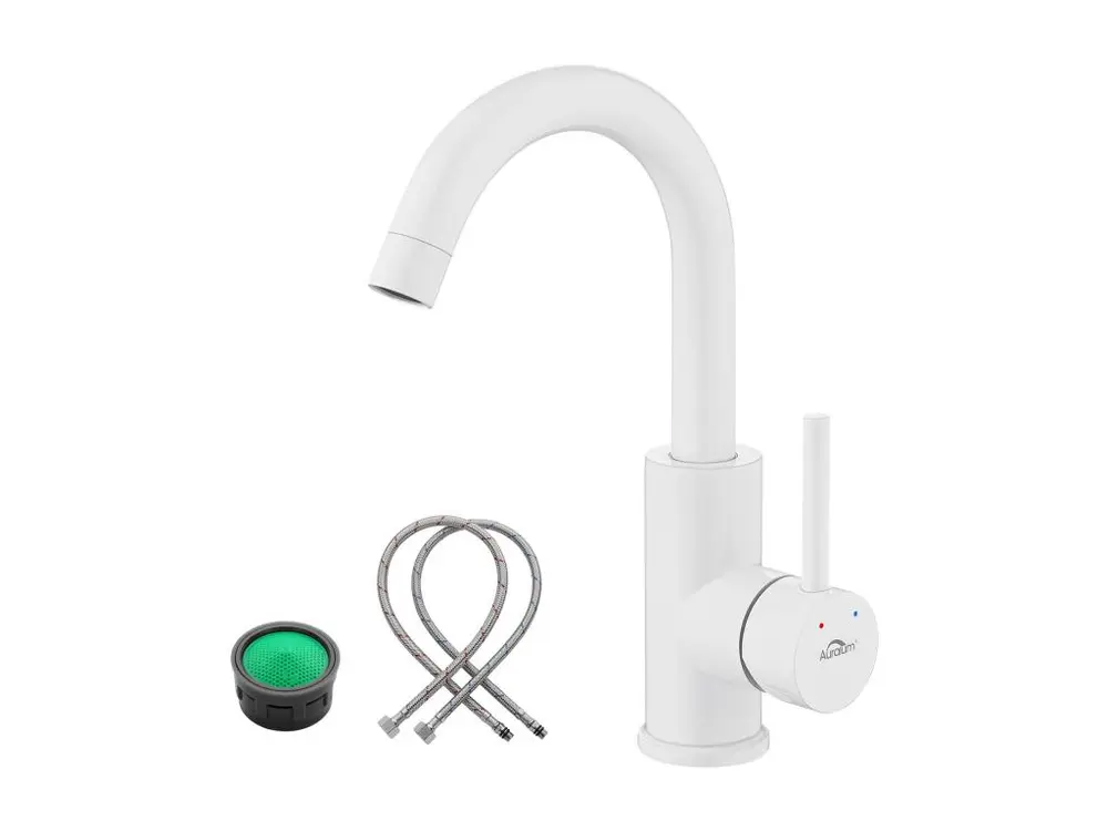 AuraLum Max Robinet de Lavabo Blanc Rotation à 360°Mitigeur Salle de Bain avec Barboteur démontable, Eau froide et chaude,...