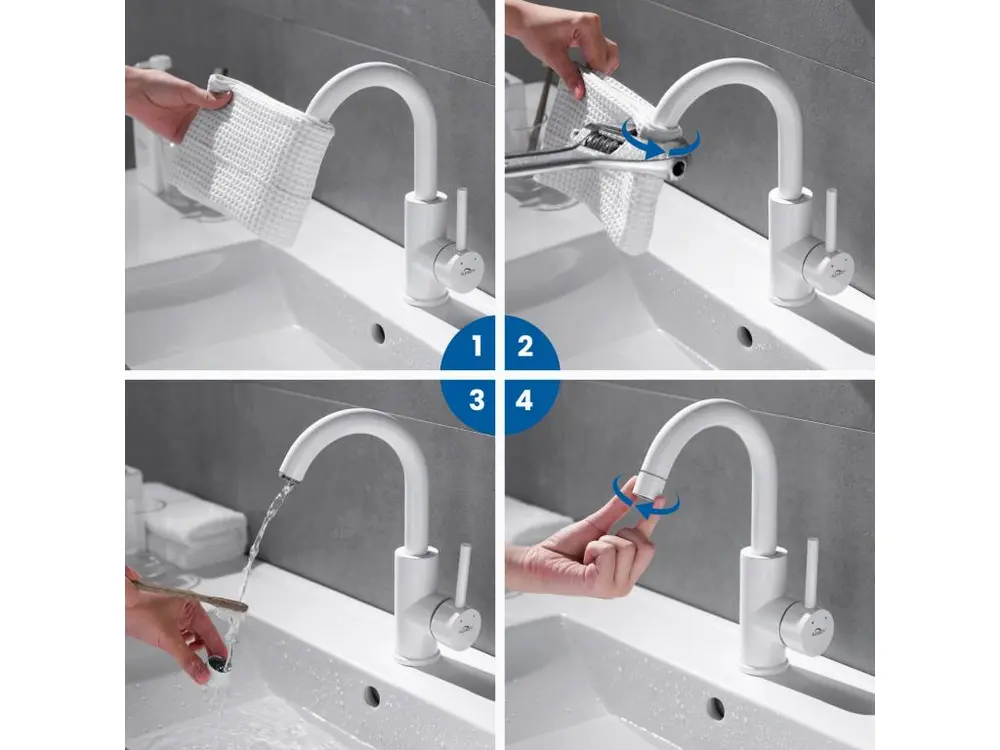 AuraLum Max Robinet de Lavabo Blanc Rotation à 360°Mitigeur Salle de Bain avec Barboteur démontable, Eau froide et chaude,...