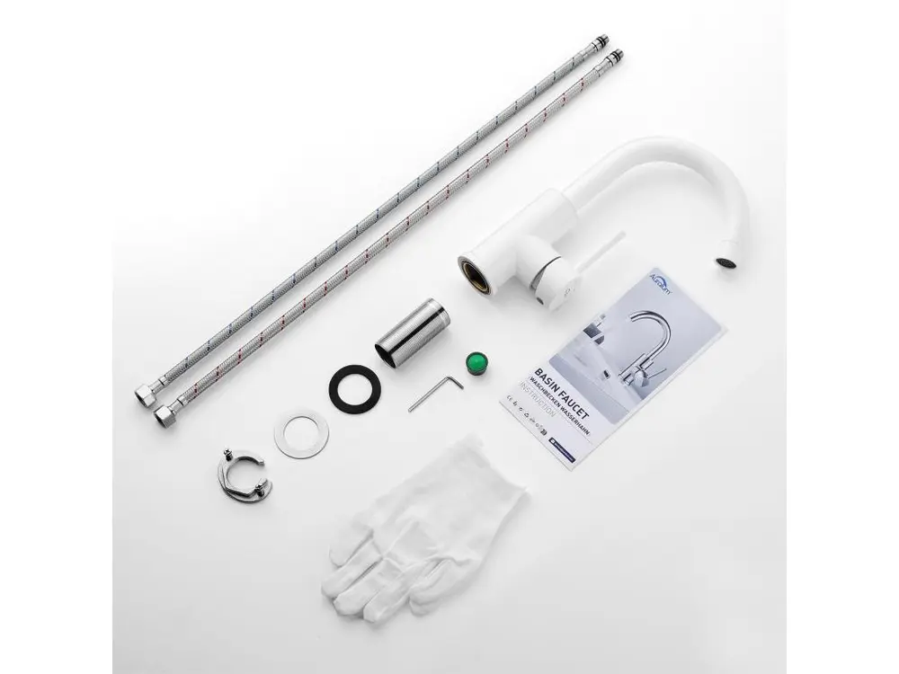 AuraLum Max Robinet de Lavabo Blanc Rotation à 360°Mitigeur Salle de Bain avec Barboteur démontable, Eau froide et chaude,...