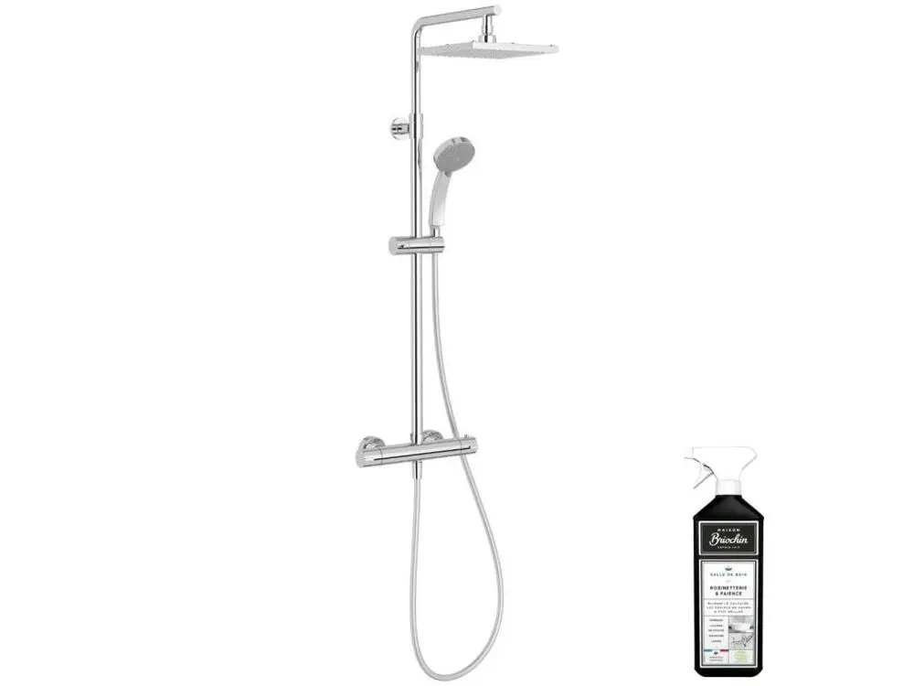 Colonne de douche thermostatique JACOB DELAFON Colette Acier chromé + nettoyant Briochin