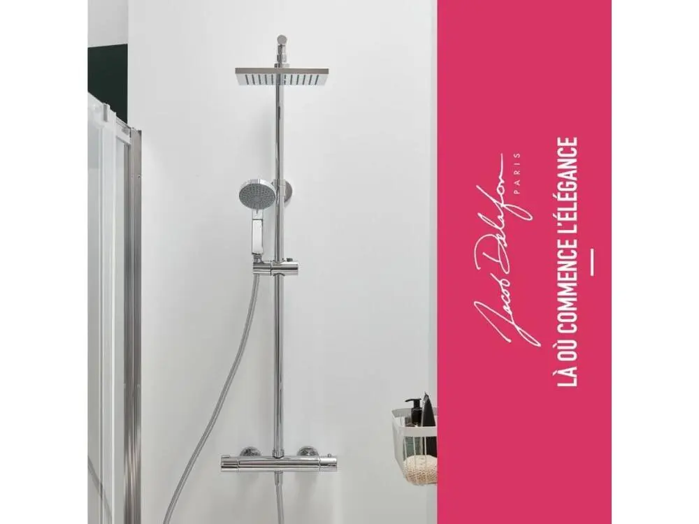 Colonne de douche thermostatique JACOB DELAFON Colette Acier chromé + nettoyant Briochin
