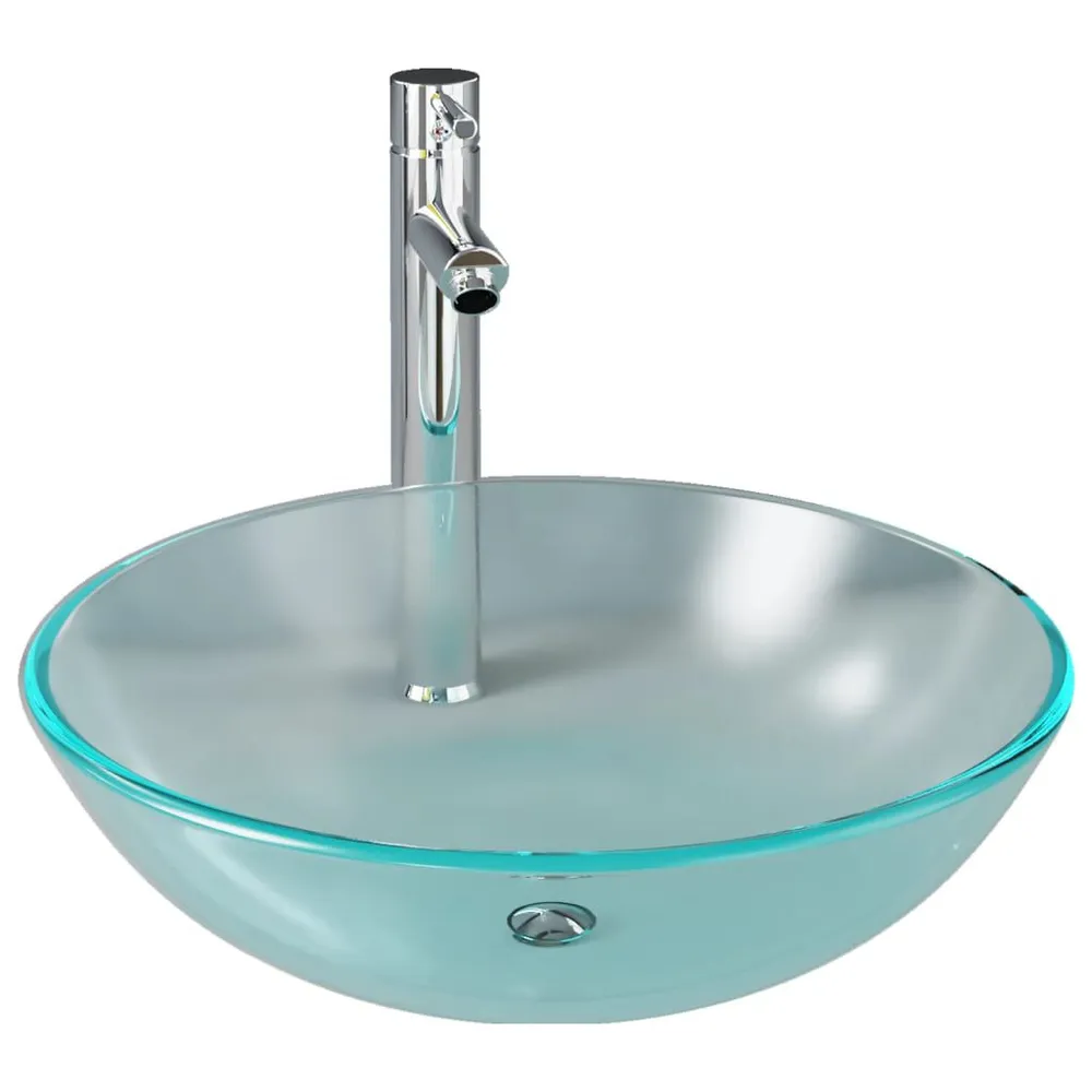 Lavabo de bain avec robinet et drain à poussoir Verre trempé | Économie d'Eau | Haute Pression