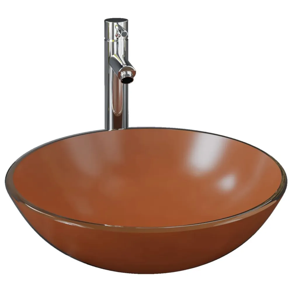 Lavabo de bain avec robinet et drain à poussoir Verre trempé pour Lavabo sur Colonne