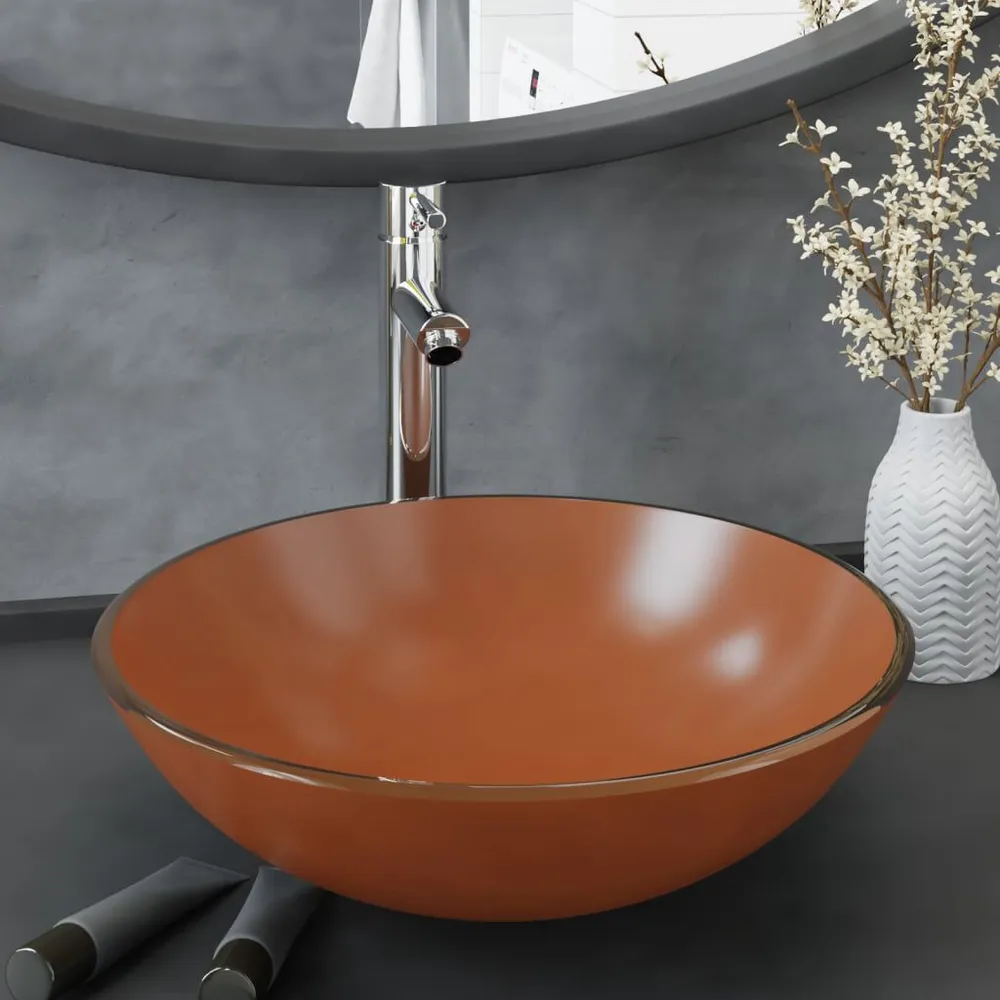 Lavabo de bain avec robinet et drain à poussoir Verre trempé pour Lavabo sur Colonne