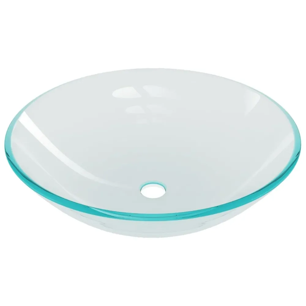 Lavabo de bain diamètre 42 cm avec robinet et drain à poussoir verre trempé 02_0002846