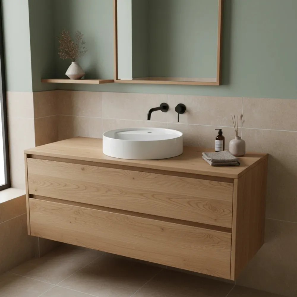 Lavabo rond à poser avec plan robinetterie série Smart-B de Ceramica Galassia - Blanc brillant diam. 45cm