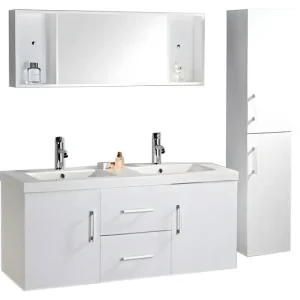 Meuble de Salle de Bain blanc 120 cm Colonne et Lavabo inclus – Emily