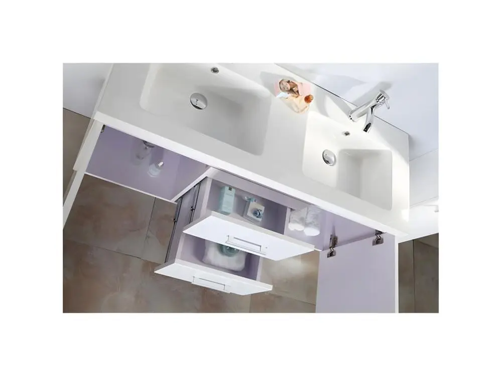 Meuble de Salle de Bain blanc 120 cm Colonne et Lavabo inclus – Emily