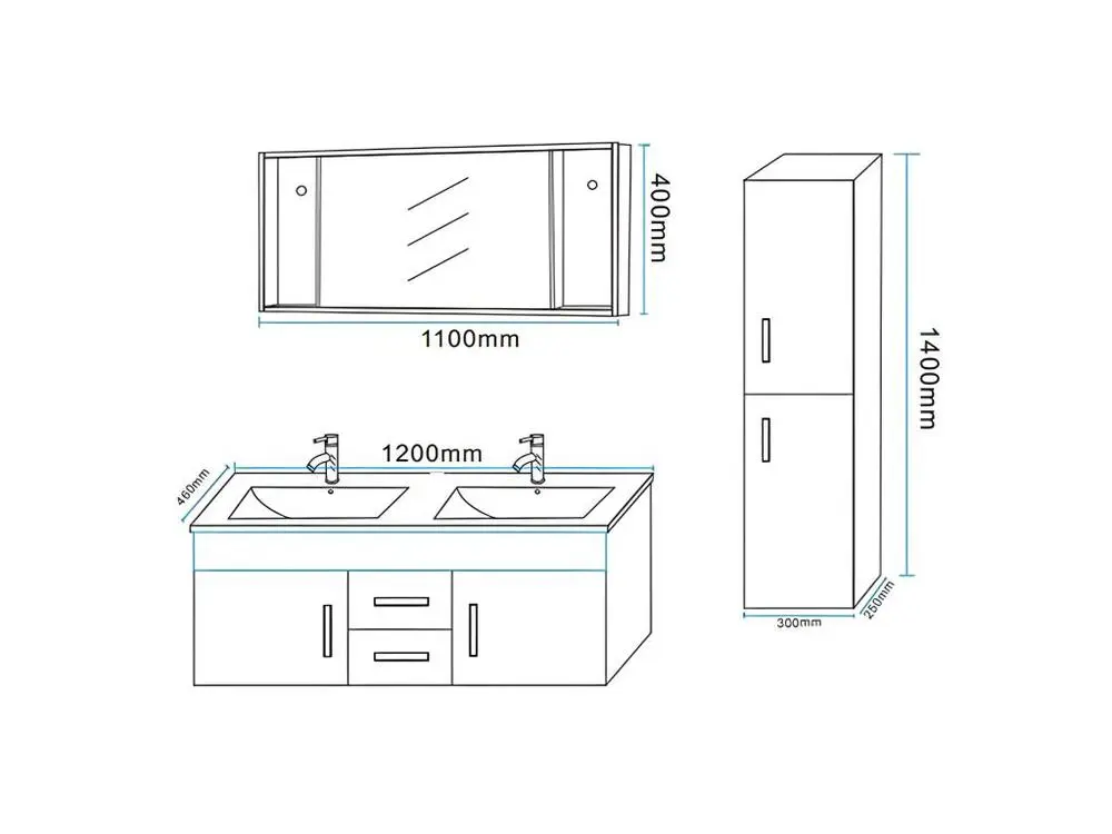 Meuble de Salle de Bain blanc 120 cm Colonne et Lavabo inclus – Emily
