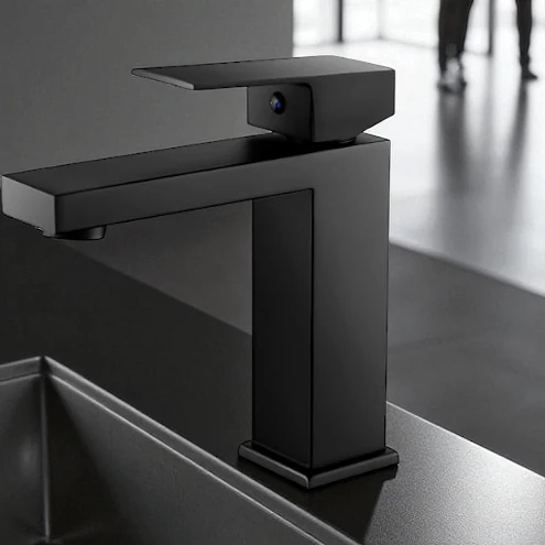 Mitigeur Lavabo + Vidage FRAMO E500 Noir Mat - Robinetterie Italienne Supérieur pour Salle de Bain Familiale