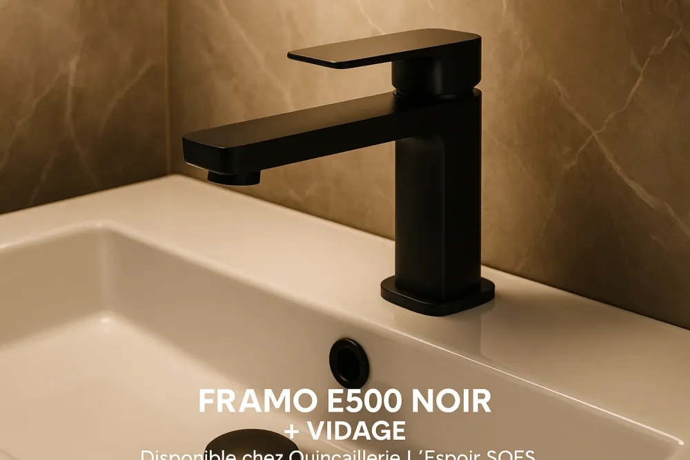 Mitigeur Lavabo + Vidage FRAMO E500 Noir Mat - Robinetterie Italienne Supérieur pour Salle de Bain Familiale