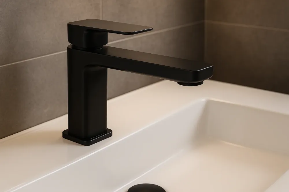 Mitigeur Lavabo + Vidage FRAMO E500 Noir Mat - Robinetterie Italienne Supérieur pour Salle de Bain Familiale