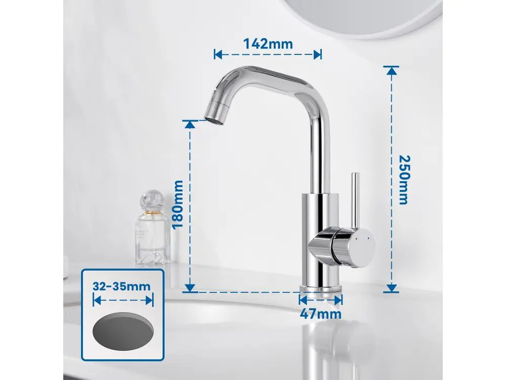 Mitigeur Lavabo,Robinet LavaboPivotant 360°,avec érateur Démotable,Chromé+Ensemble Salle Bain Accessoire 6 Pièces,Auto-adh...