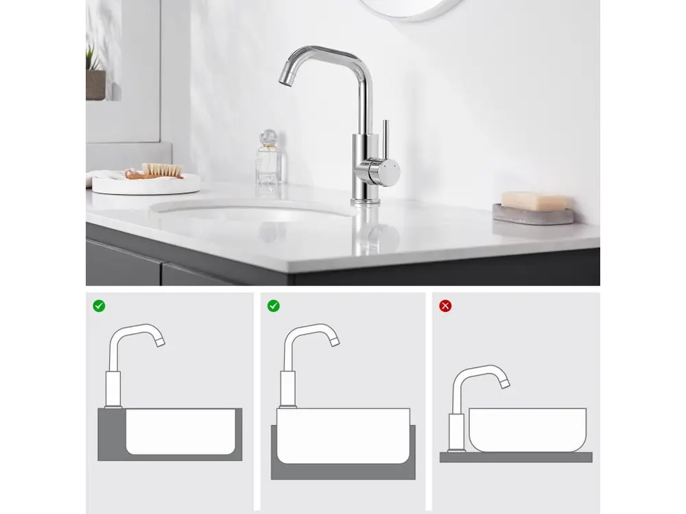 Mitigeur Lavabo,Robinet LavaboPivotant 360°,avec érateur Démotable,Chromé+Ensemble Salle Bain Accessoire 6 Pièces,Auto-adh...