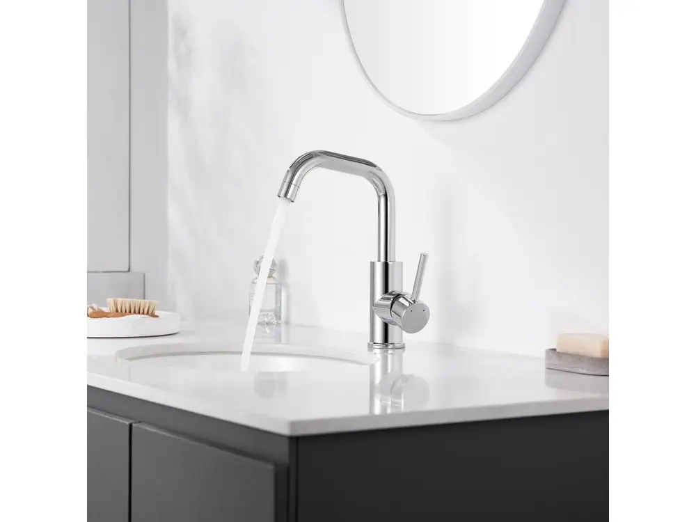 Mitigeur Lavabo,Robinet LavaboPivotant 360°,avec érateur Démotable,Chromé+Ensemble Salle Bain Accessoire 6 Pièces,Auto-adh...