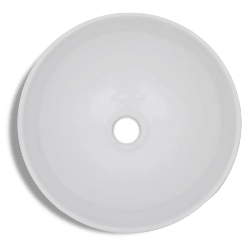 Robinet à levier unique Lavabo de salle de bain diamètre 32,5 cm avec mitigeur céramique rond blanc 02_0002840