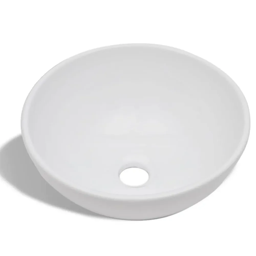 Robinet à levier unique Lavabo de salle de bain diamètre 32,5 cm avec mitigeur céramique rond blanc 02_0002840