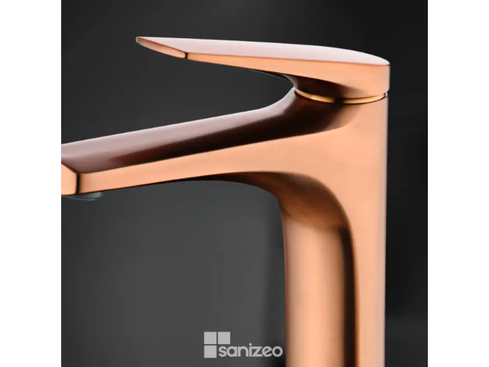 Robinet Mitigeur de Lavabo Bec Haut anti-calcaire Or Rose IMEX Sanizéo DELOS BDD055-3ORC pour Douche à l'Italienne