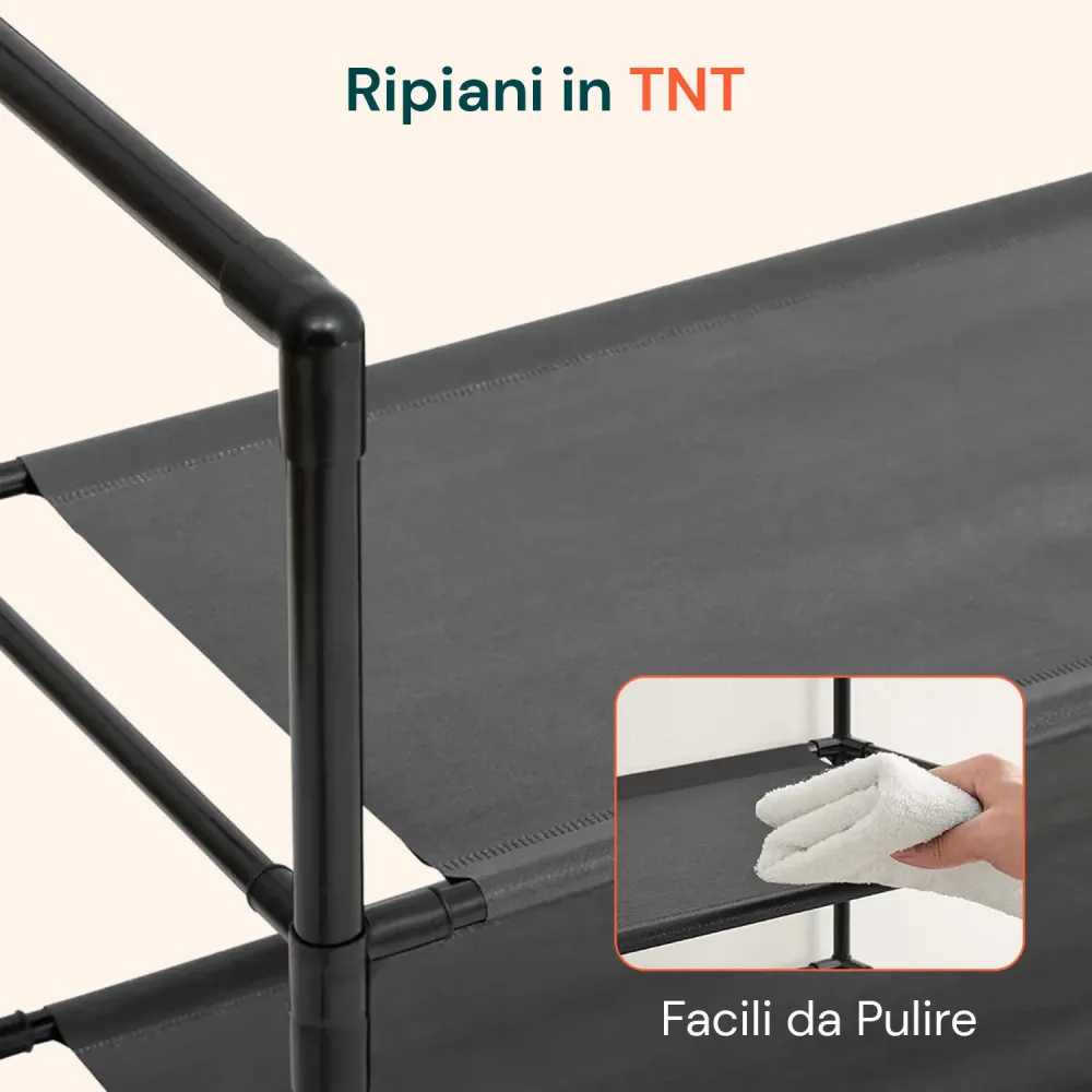 Appendiabiti Multiuso con 5 Ripiani TNT e 2 Aste Portabiti – Capienza 10 Paia
