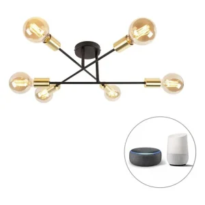 Plafonnier intelligent noir avec or 6 lumières avec Wi-fi G95 - Sydney Bondi