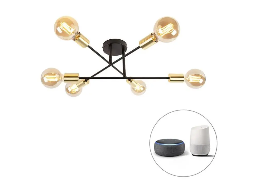 Plafonnier intelligent noir avec or 6 lumières avec Wi-fi G95 - Sydney Bondi