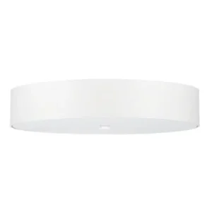 Plafonnier minimaliste en tissu, verre, acier - 6 sources lumineuses - L.70 x H.20 cm - blanc pour ambiance cosy