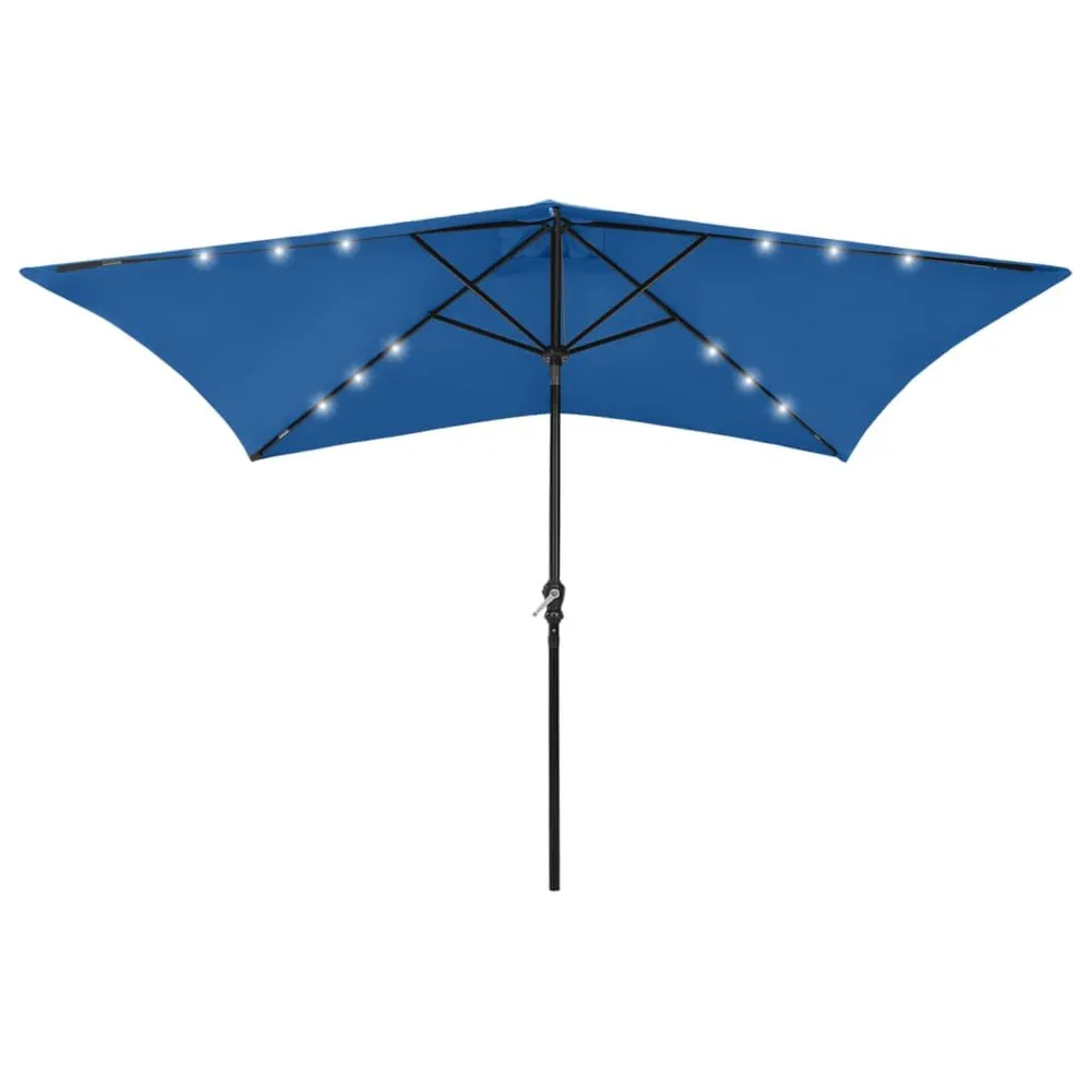 Bornes de jardin Parasol de jardin avec LED et mât en acier bleu azuré 2x3 m
