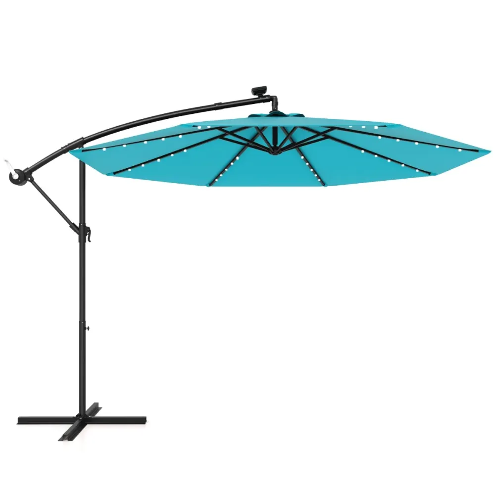Parasol déporté solaire 300 x 300 x 250 cm ombrage réglable avec éclairage LED style contemporain en tissu synthétique ver...